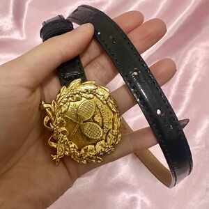 Dsquared black patent leather belt with Gold Tennis logo